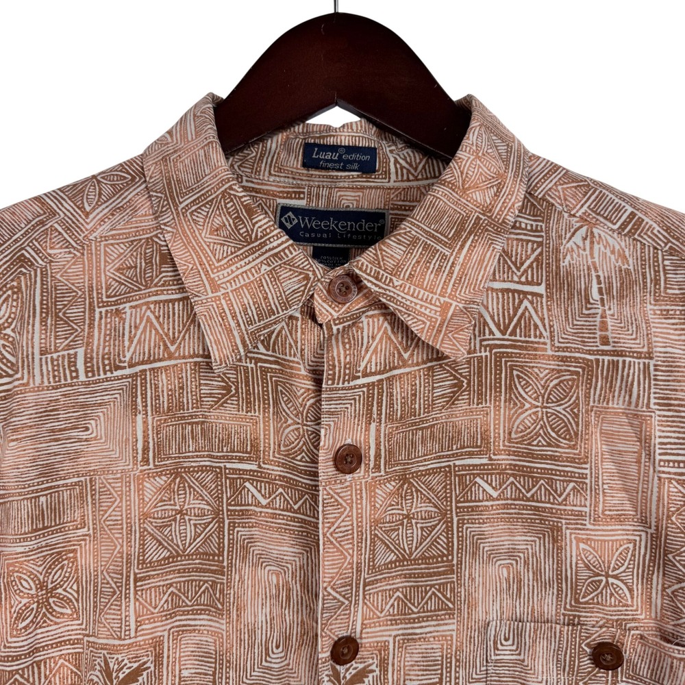 Weekender Luau Edition Mens XL Silk Blend Geometric Tribal Palm‎ Hawaiian Shirt